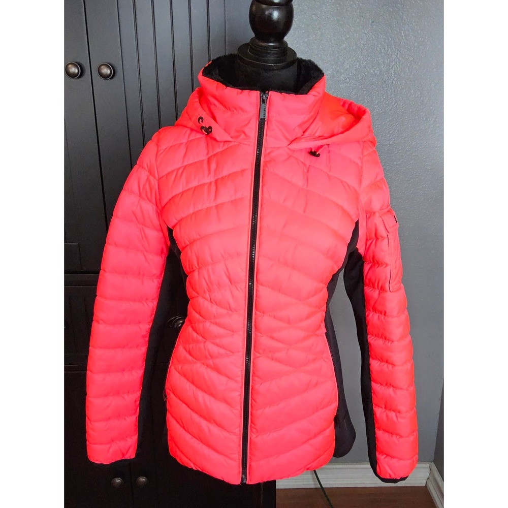 Calvin Klein Performance Puffer Jacket Womens Small Pink Hooded Mixed Media